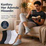Erkek Kısa Konç Çorap 3’lü Paket, %80 Pamuklu, Dikişsiz Burun, Nefes Alan Yumuşak Bilek Çorabı, Siyah Gri Beyaz