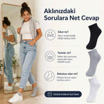 Kadın Kısa Konç Çorap 3’lü Paket, %80 Pamuklu, Dikişsiz Burun, Nefes Alan Yumuşak Bilek Çorabı, Siyah Gri Beyaz