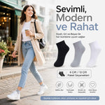 Kadın Kısa Konç Çorap 6’lı Paket, %80 Pamuklu, Dikişsiz Burun, Nefes Alan Yumuşak Bilek Çorabı, Siyah Gri Beyaz