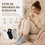 Kadın Sevimli Kedi Desenli Kısa Konç Çorap 12 Çift, %80 Pamuklu Dikişsiz Burun, Siyah Beyaz Gri, Yumuşak Günlük Bilek Çorabı