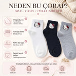 Kadın Sevimli Kedi Desenli Kısa Konç Çorap 6 Çift, %80 Pamuklu Dikişsiz Burun, Siyah Beyaz Gri, Yumuşak Günlük Bilek Çorabı