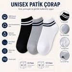 Unisex Çizgili Kısa Konç Patik Çorap 6 Çift, %85 Pamuklu Geri Dönüştürülmüş İplik, Parfümlü İnce Dikişli, Siyah Beyaz Gri Günlük Spor Çorabı