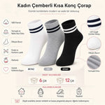Unisex Çizgili Kısa Konç 6’lı Bilek Çorabı, %80 Pamuklu Parfümlü, Dikişsiz Burun, Siyah Beyaz Gri, Yumuşak Günlük Spor Çorap