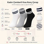Unisex Çizgili Kısa Konç 6’lı Bilek Çorabı, %80 Pamuklu Parfümlü, Dikişsiz Burun, Siyah Beyaz Gri, Yumuşak Günlük Spor Çorap