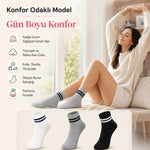 Unisex Çizgili Kısa Konç 6’lı Bilek Çorabı, %80 Pamuklu Parfümlü, Dikişsiz Burun, Siyah Beyaz Gri, Yumuşak Günlük Spor Çorap