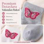 Kadın Kelebek Desenli Kısa Konç Çorap 12’li Paket, %80 Pamuklu Dikişsiz Burun, Nefes Alan Yumuşak Bilek Çorabı, Siyah Beyaz Gri