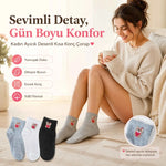 Kadın Ayıcık Desenli Kısa Konç Çorap 12’li Paket, %80 Pamuklu Dikişsiz Burun, Nefes Alan Yumuşak Bilek Çorabı, Siyah Beyaz Gri