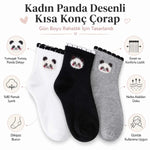 Kadın Panda Desenli Kısa Konç Çorap 12’li Paket, %80 Pamuklu Dikişsiz Burun, Nefes Alan Yumuşak Bilek Çorabı, Siyah Beyaz Gri