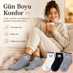 Kadın Panda Desenli Kısa Konç Çorap 12’li Paket, %80 Pamuklu Dikişsiz Burun, Nefes Alan Yumuşak Bilek Çorabı, Siyah Beyaz Gri