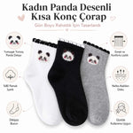 Kadın Panda Desenli Kısa Konç Çorap 6’lı Paket, %80 Pamuklu Dikişsiz Burun, Nefes Alan Yumuşak Bilek Çorabı, Siyah Beyaz Gri