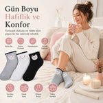 Kadın Kedi Desenli Kısa Konç Çorap 12’li Paket, %80 Pamuklu Dikişsiz Burun, Nefes Alan Yumuşak Bilek Çorabı, Gri Siyah Beyaz