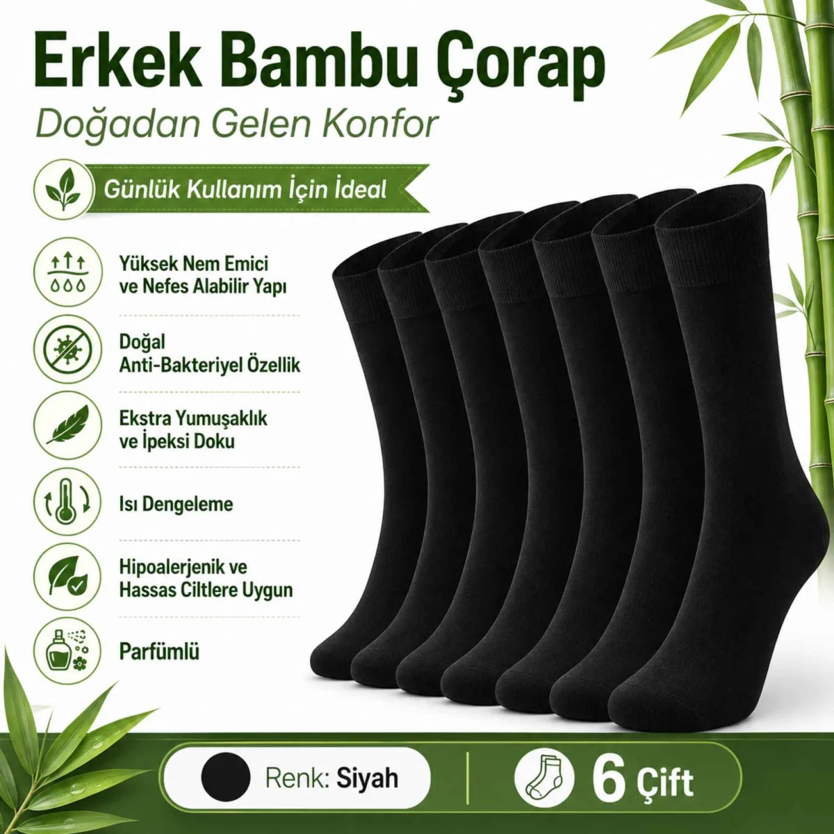 Erkek Bambu Soket Çorap 12’li Paket, Dikişsiz Parfümlü Nefes Alan Yumuşak Nem Emici Günlük Uzun Çorap