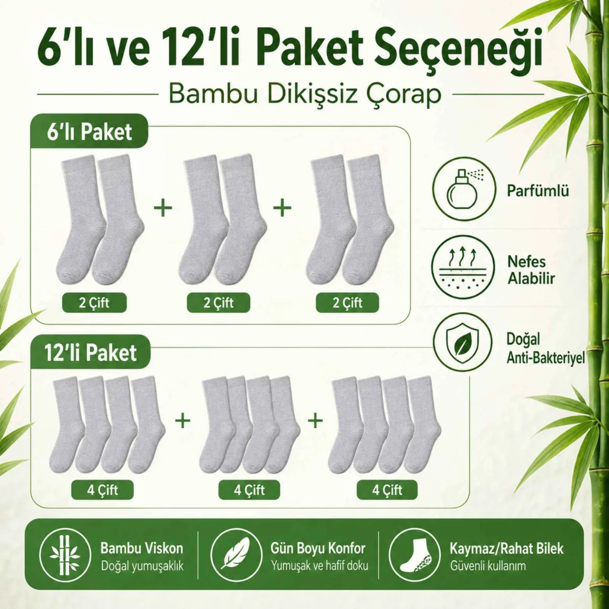 Erkek Bambu Soket Çorap 12’li Paket, Dikişsiz Parfümlü Nefes Alan Yumuşak Nem Emici Günlük Uzun Çorap