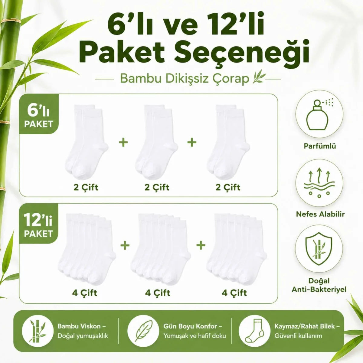 Erkek Bambu Soket Çorap 6’lı Paket, Dikişsiz Parfümlü Nefes Alan Yumuşak Nem Emici Günlük Uzun Çorap
