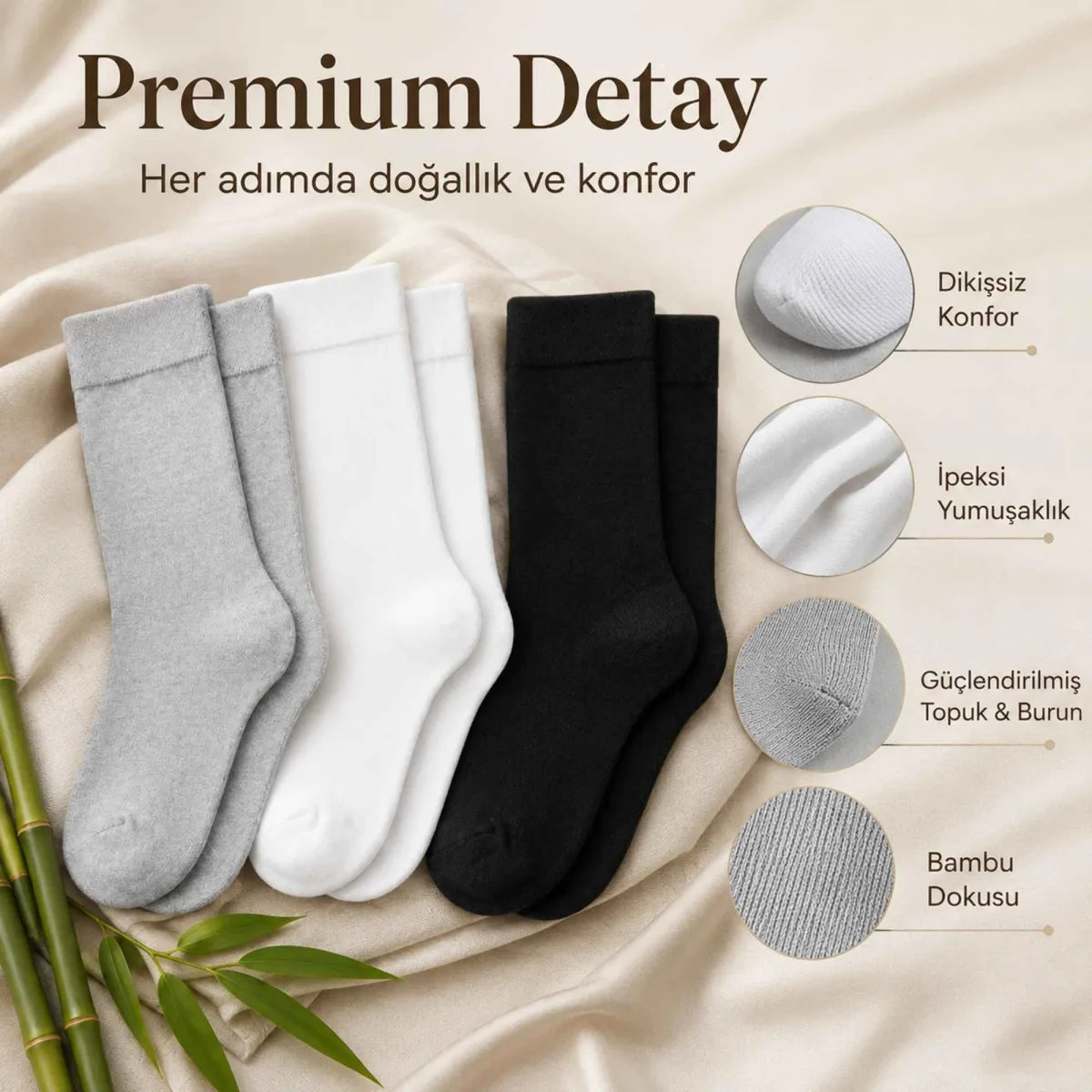 Erkek Bambu Soket Çorap 6’lı Paket, Dikişsiz Parfümlü Nefes Alan Yumuşak Nem Emici Günlük Uzun Çorap