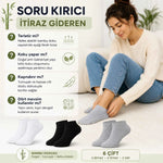 Kadın Bambu Patik Çorap 12’li Paket, Siyah Beyaz Gri, Nefes Alan Nem Emici Yumuşak Günlük Spor Bilek Çorabı