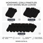 Erkek Bambu Patik Çorap 12’li Paket, Siyah Beyaz Gri, Nefes Alan Nem Emici Yumuşak Günlük Spor Bilek Çorabı