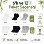 Erkek Bambu Patik Çorap 12’li Paket, Siyah Beyaz Gri, Nefes Alan Nem Emici Yumuşak Günlük Spor Bilek Çorabı