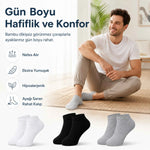 Erkek Bambu Patik Çorap 12’li Paket, Siyah Beyaz Gri, Nefes Alan Nem Emici Yumuşak Günlük Spor Bilek Çorabı