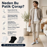 Erkek Bambu Patik Çorap 12’li Paket, Siyah Beyaz Gri, Nefes Alan Nem Emici Yumuşak Günlük Spor Bilek Çorabı