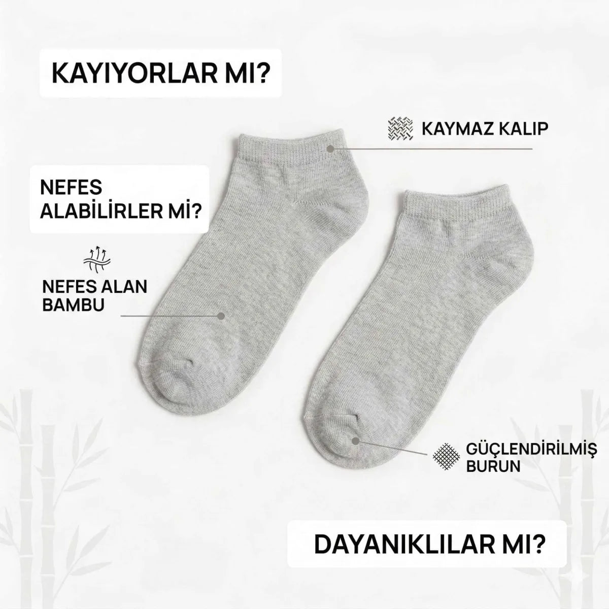 Erkek Bambu Patik Çorap 12’li Paket, Siyah Beyaz Gri, Nefes Alan Nem Emici Yumuşak Günlük Spor Bilek Çorabı