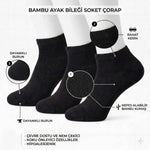 Erkek Bambu Patik Çorap 6’lı Paket, Siyah Beyaz Gri, Nefes Alan Nem Emici Yumuşak Günlük Spor Bilek Çorabı