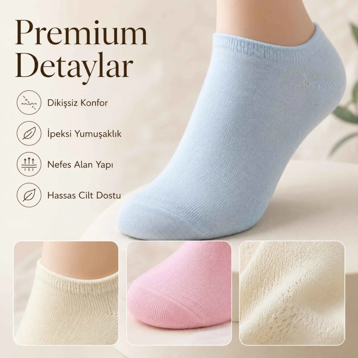 Kadın Bambu Dikişsiz Patik Çorap 6’lı Paket – Yumuşak, Nefes Alan, Nem Emici Kısa Konç Günlük Çorap – Krem, Mavi, Pembe