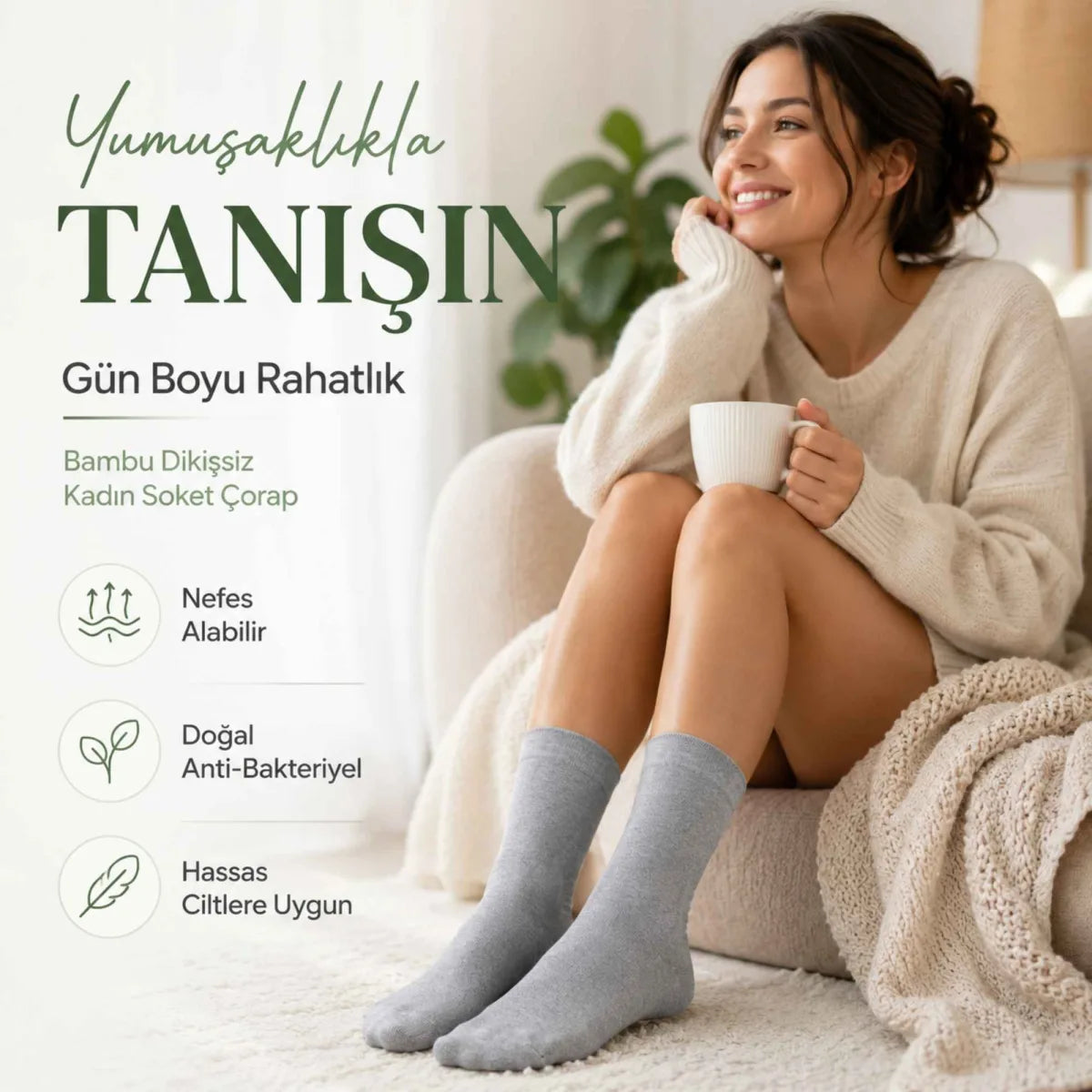 Kadın Bambu Uzun Çorap 12’li Paket, Dikişsiz Burunlu Yumuşak Dokulu Siyah Beyaz Gri