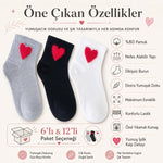 Kadın Pamuk Kalp Desenli Kısa Konç Bilek Çorap 12’li Paket, Siyah Beyaz Gri, Yumuşak Dokulu ve Dikişsiz Burun