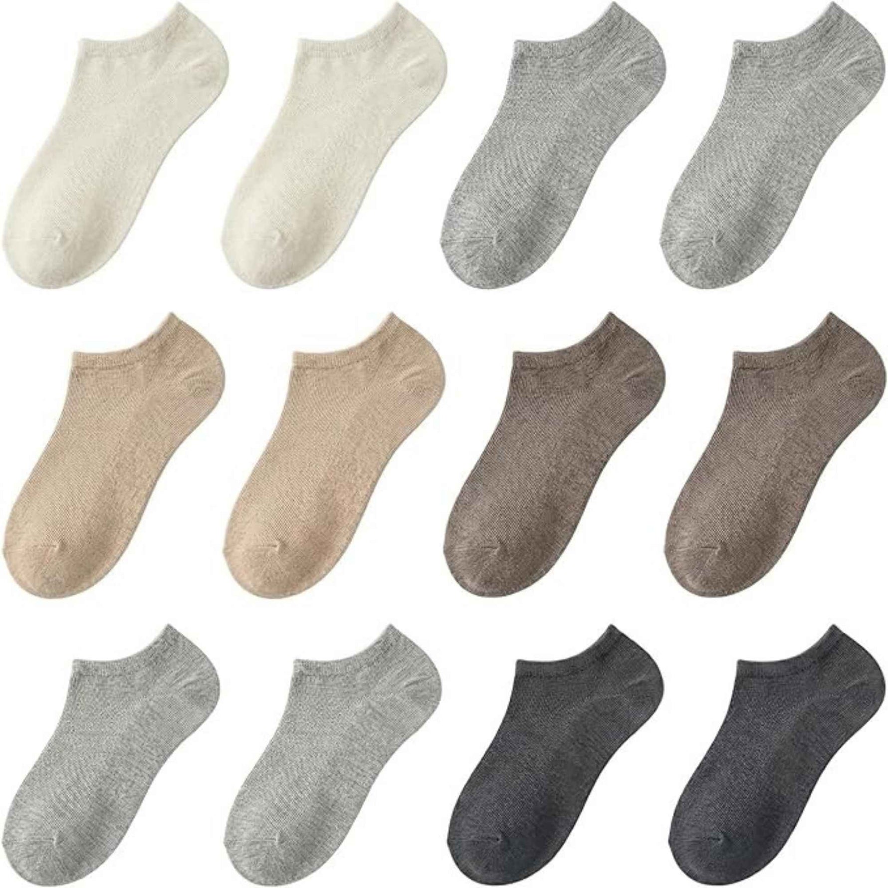 Erkek Görünmez Çorap 12’li Set, Babet Kesim, Yumuşak ve Esnek Yapı, Krem, Açık Gri, Bej, Vizon, Antrasit, Füme
