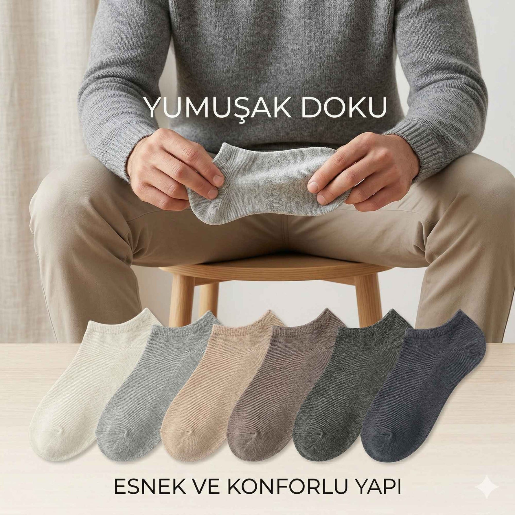 Erkek Görünmez Çorap 12’li Set, Babet Kesim, Yumuşak ve Esnek Yapı, Krem, Açık Gri, Bej, Vizon, Antrasit, Füme