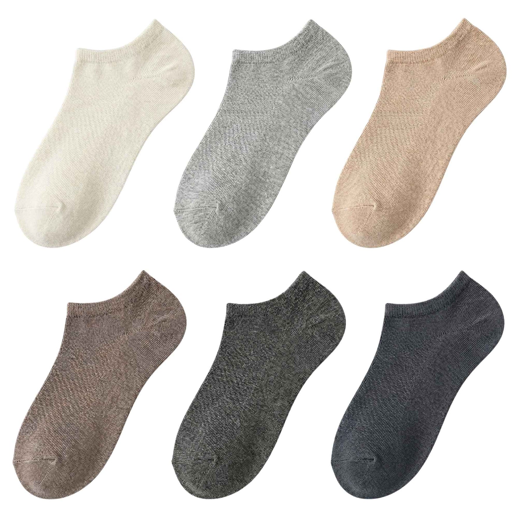 Erkek Görünmez Çorap 6’lı Set, Babet Kesim, Yumuşak ve Esnek Yapı, Krem, Açık Gri, Bej, Vizon, Antrasit, Füme