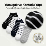 Ekonomik Kadın Patik Çorap 5'li Paket %85 Pamuklu Çizgili Yumuşak Konforlu Nefes Alabilir Set