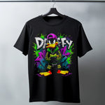 Daffy Duck Graffiti Baskılı Unisex Siyah Tişört - 24/1 Penye Pamuklu