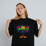 Tweety Graffiti Baskılı Unisex Siyah Oversize Tişört - 24/1 Penye