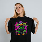 Daffy Duck Graffiti Baskılı Unisex Siyah Tişört - 24/1 Penye Pamuklu