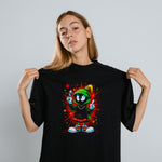 Marvin the Martian Graffiti Baskılı Unisex Siyah Tişört - 24/1 Penye Pamuklu