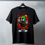 Marvin the Martian Graffiti Baskılı Unisex Siyah Tişört - 24/1 Penye Pamuklu