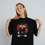 Sylvester Graffiti Baskılı Unisex Siyah Oversize Tişört - 24/1 Penye