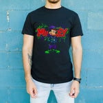 Mickey Mouse Graffiti Baskılı Unisex Siyah Oversize Tişört - 24/1 Penye