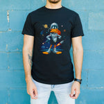 Duck Dodgers Uzay Baskılı Unisex Siyah Oversize Tişört - 24/1 Penye
