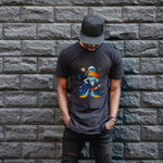 Duck Dodgers Uzay Baskılı Unisex Siyah Oversize Tişört - 24/1 Penye