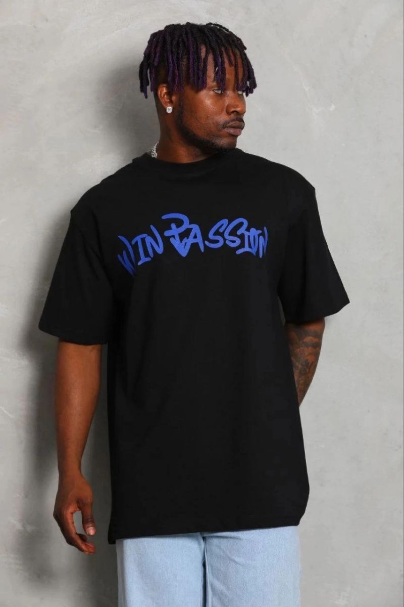 Erkek Baskılı T-Shirt Kısa Kol Bisiklet Yaka Regular Fit Tişört - Siyah