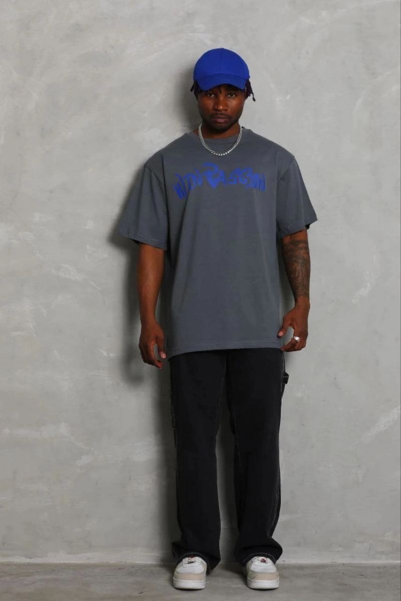 Erkek Baskılı T-Shirt Kısa Kol Bisiklet Yaka Regular Fit Tişört - Füme