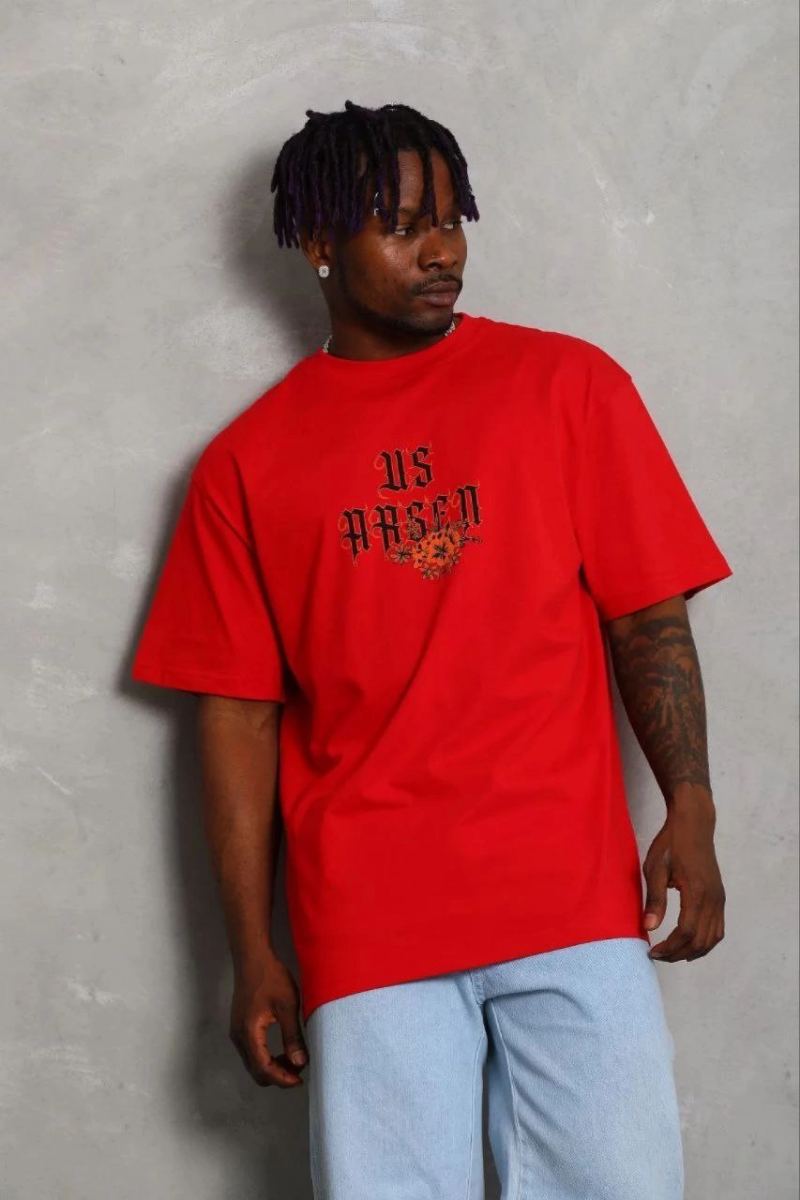 Erkek Baskılı T-Shirt Kısa Kol Bisiklet Yaka Regular Fit Tişört - Kırmızı