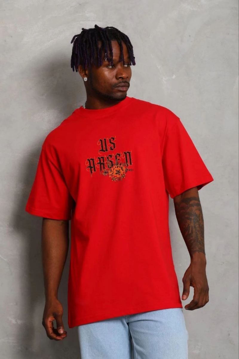 Erkek Baskılı T-Shirt Kısa Kol Bisiklet Yaka Regular Fit Tişört - Kırmızı
