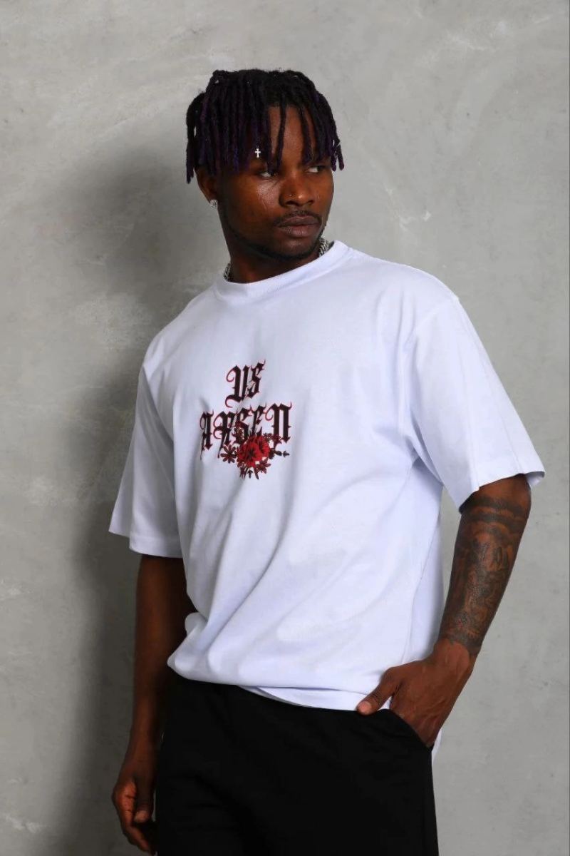 Erkek Baskılı T-Shirt Kısa Kol Bisiklet Yaka Regular Fit Tişört - Beyaz