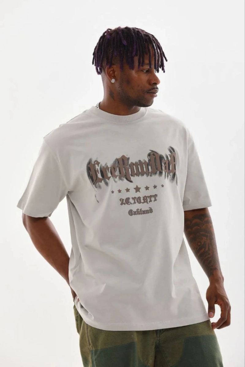 Erkek Baskılı T-Shirt Kısa Kol Bisiklet Yaka Regular Fit Tişört - Gri