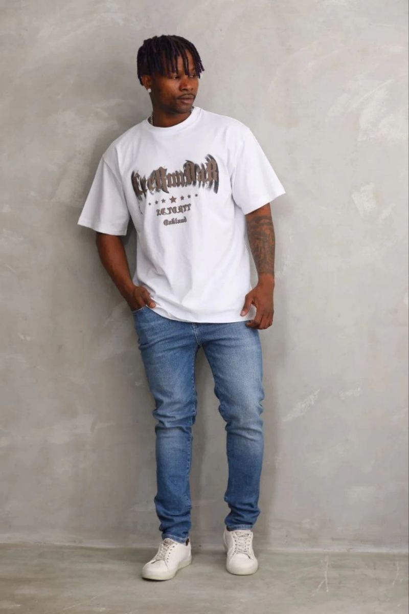Erkek Baskılı T-Shirt Kısa Kol Bisiklet Yaka Regular Fit Tişört - Beyaz