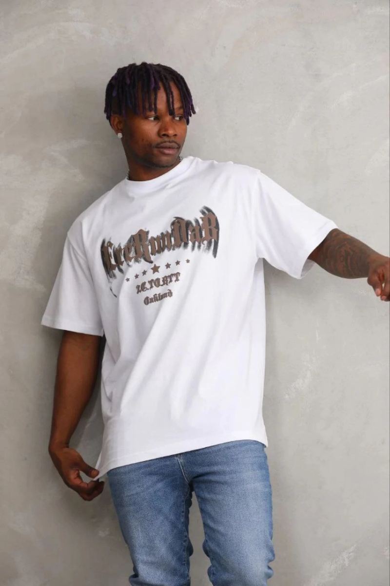 Erkek Baskılı T-Shirt Kısa Kol Bisiklet Yaka Regular Fit Tişört - Beyaz
